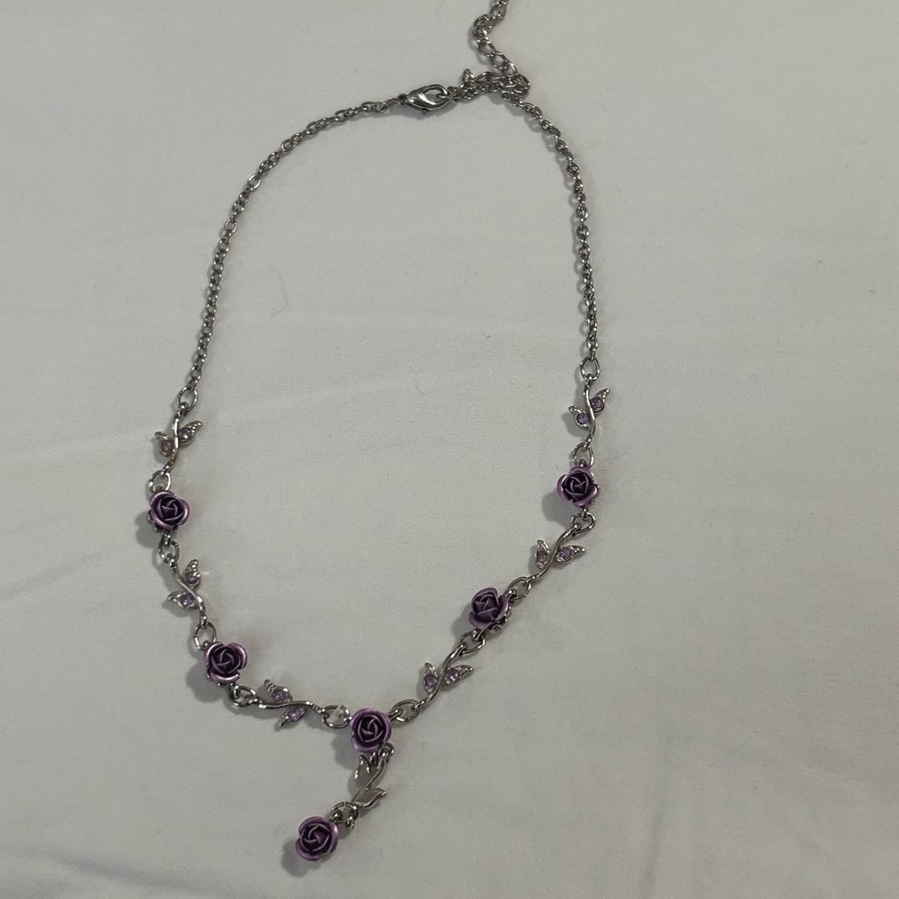 Elegant Purple Rose Necklace